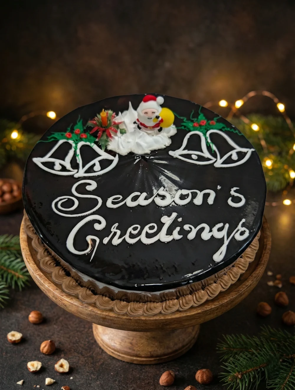 Chocolate Hazelnut Christmas Cake - Winnys Dubai Chocolate hazelnut Christmas cake with festive decoration from Winnys Restaurant & Confectionery in Dubai