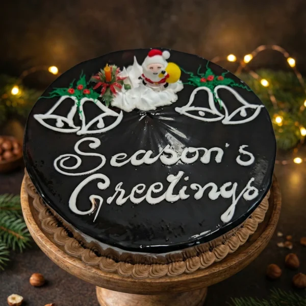 Chocolate hazelnut Christmas cake with festive decoration from Winnys Restaurant & Confectionery in Dubai