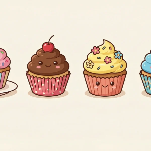 Assorted gourmet cupcakes with swirls of pink, chocolate, yellow, and blue buttercream frosting featuring sprinkles and fruit toppings on a wooden display stand at Winny's Restaurant in Karama, Dubai.