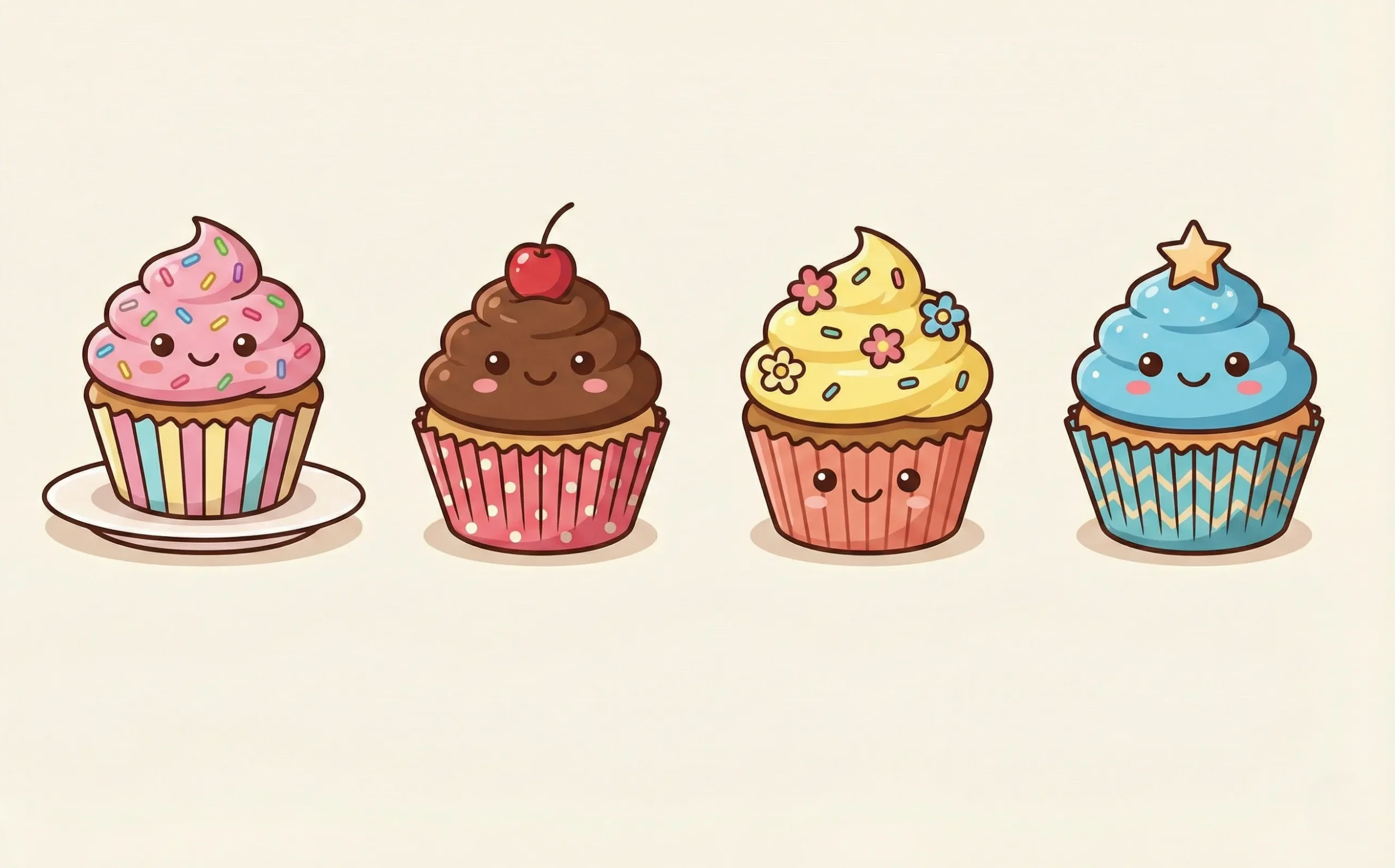 Assorted gourmet cupcakes with swirls of pink, chocolate, yellow, and blue buttercream frosting featuring sprinkles and fruit toppings on a wooden display stand at Winny's Restaurant in Karama, Dubai.