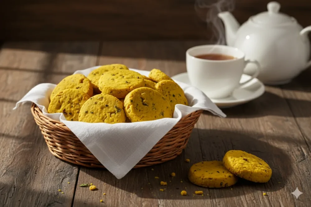 Jeera Cookies Crisp jeera cookies with cumin seeds served in a basket, freshly baked at Winny’s Al Karama Dubai