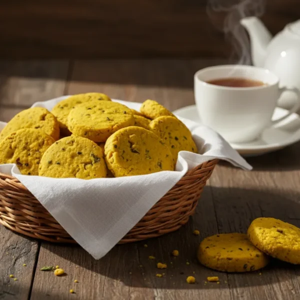 Crisp jeera cookies with cumin seeds served in a basket, freshly baked at Winny’s Al Karama Dubai